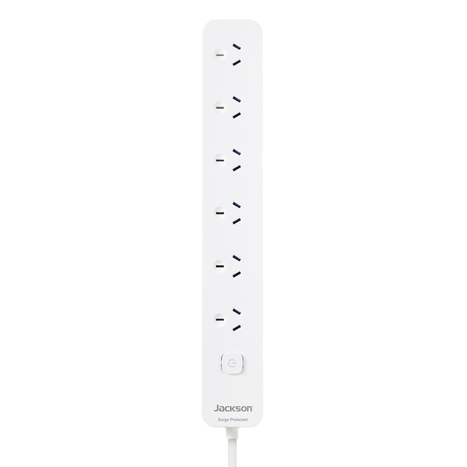 Jackson 6-Outlet Powerboard with Surge Protection - White