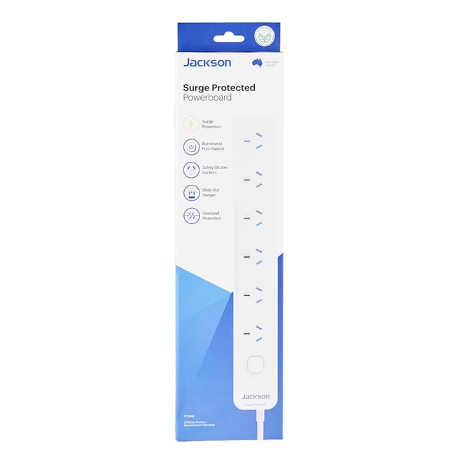 Jackson 6-Outlet Powerboard with Surge Protection - White