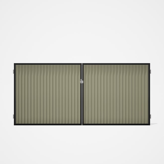 Good Neighbour® CGI Gate Premium .35 BMT Double 1.5m High Sheet: Moss Vale Sand, Frame: Ebony