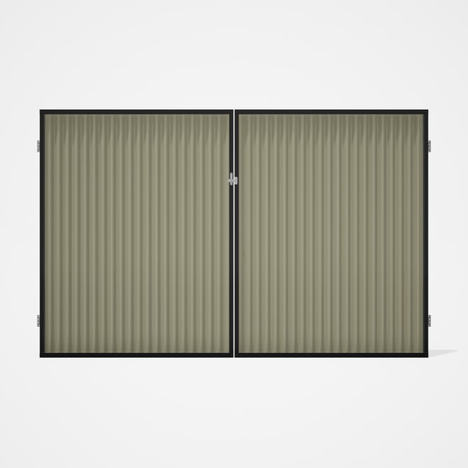 Good Neighbour® CGI Gate Premium .35 BMT Double 2.1m High Sheet: Moss Vale Sand, Frame: Ebony