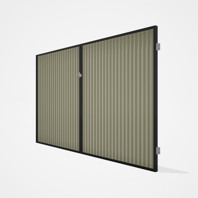 Good Neighbour® CGI Gate Premium .35 BMT Double 2.1m High Sheet: Moss Vale Sand, Frame: Ebony