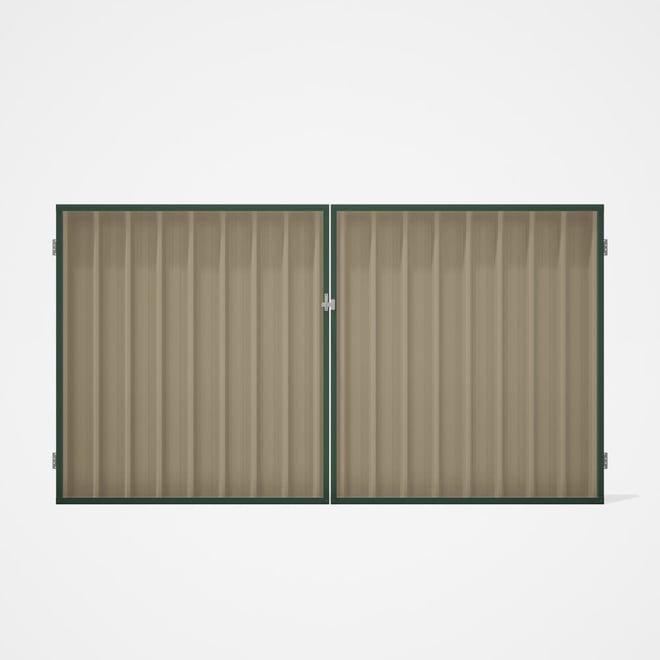Good Neighbour® Superdek® Double Gate Standard .32 BMT 1.8m High Sheet: Merino, Frame: Rivergum