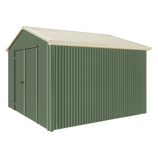 Handi-Heritage Shed H3 3.30X3.30 Roof:Primrose Wall:Rivergum Gable End Double Door