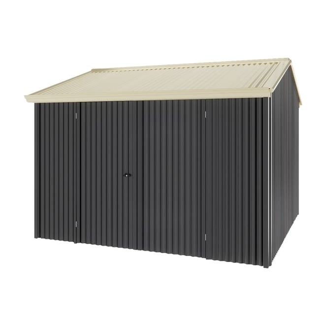 Handi-Heritage Shed H3 3.30X3.30 Roof:Primrose Wall:Gun Metal Grey Front/Rear Double Door