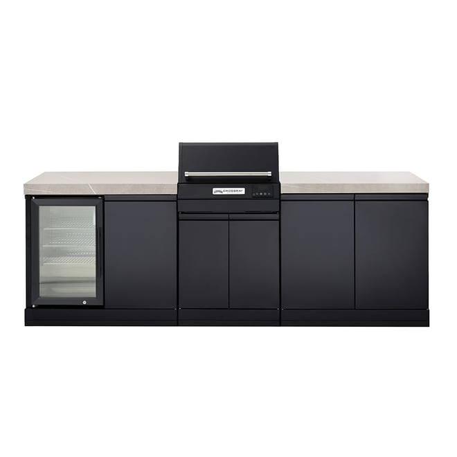 CROSSRAY eXtreme Electric Grey Outdoor Kitchen With Double Cabinets And Single Door Fridge