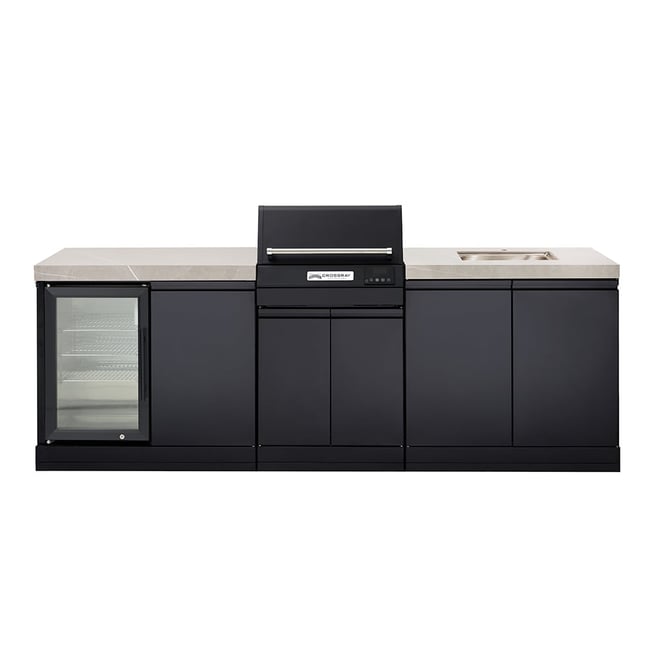 CROSSRAY eXtreme Electric Grey Outdoor Kitchen With Double Cabinets, Sink And Single Door Fridge