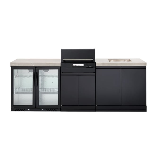 CROSSRAY eXtreme Electric Grey Outdoor Kitchen With Double Cabinets, Sink And Double Door Fridge