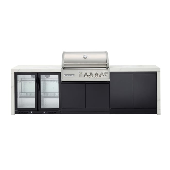 CROSSRAY Premium 4 Burner Gas Outdoor Kitchen With Double Cabinets And Double Fridge In White