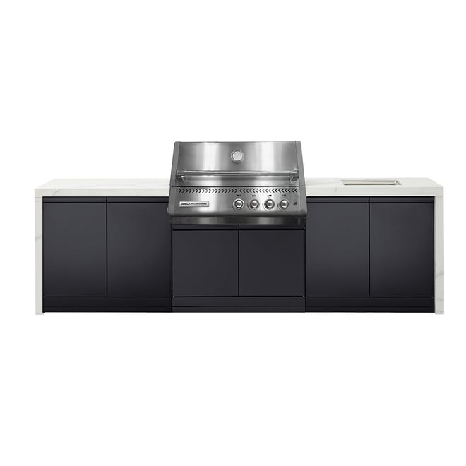 CROSSRAY Premium Xplor 4 Burner Gas Outdoor Kitchen With Double Cabinets And Sink In White