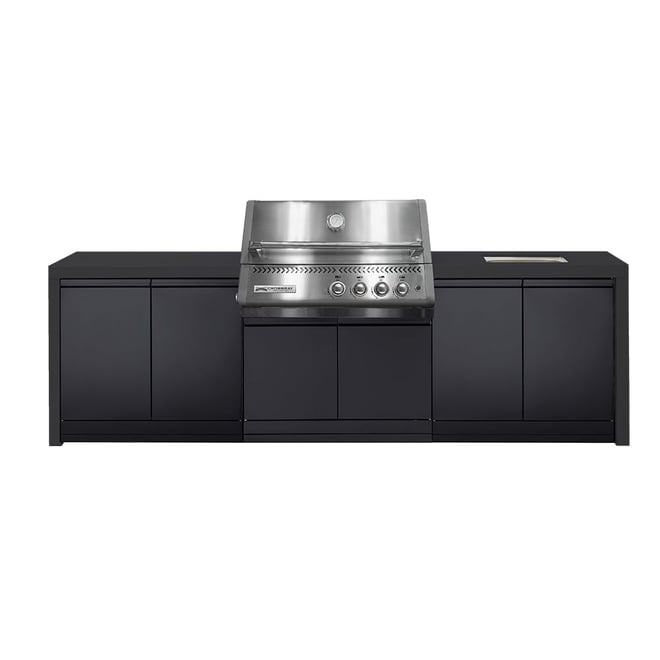 CROSSRAY Premium Xplor 4 Burner Gas Outdoor Kitchen With Double Cabinets And Sink In Black