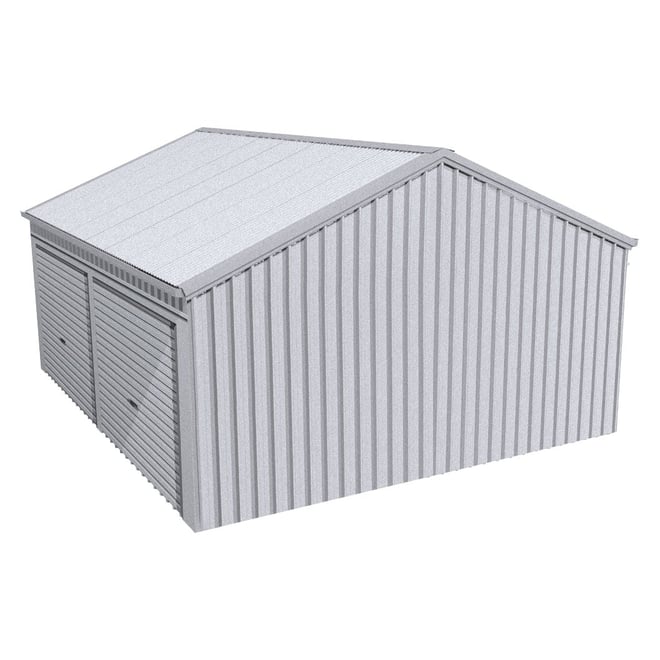 Domestic Gable Roof Shed Double Garage 5.45 x 6.21 x 2.4m Gutter Side Roller Door Zinc/Al