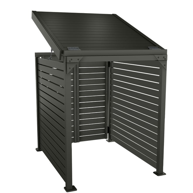 Slat Pool Pump Cover 1150 x 1204 x 982mm Slate Grey Double Door With Lid