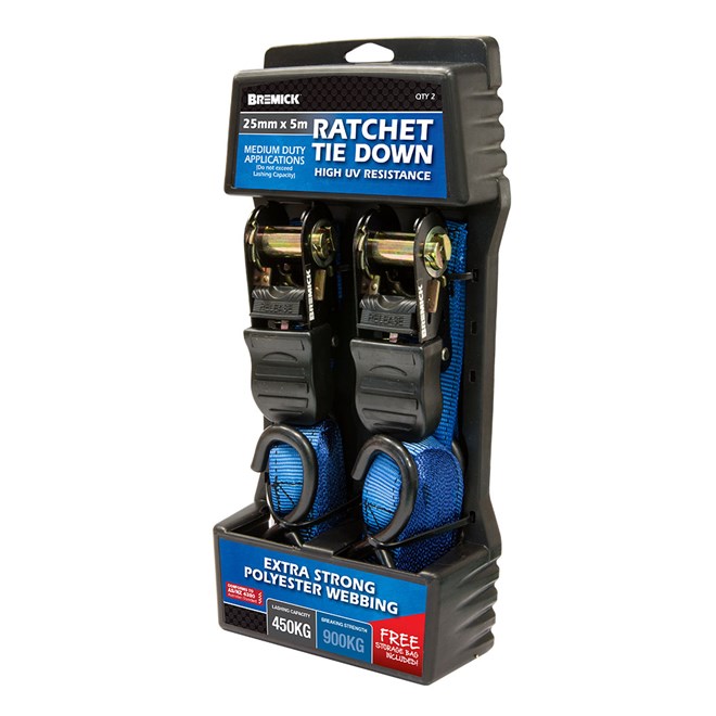 Ratchet Tie Down 25mm X 5m 2 Pack