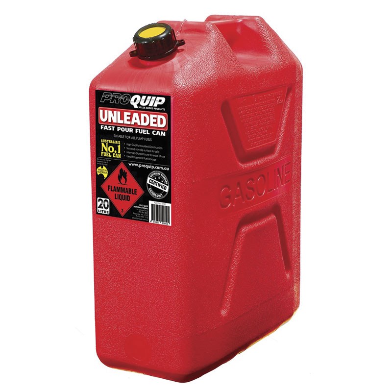 Pro Quip Red Plastic Unleaded Fuel Can 20 Litres