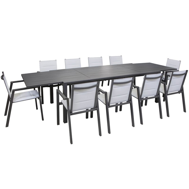 Madrid 11 Piece Dining Setting With Sling Chairs And Expanding Slat Table