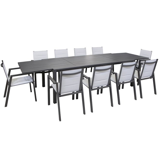 Madrid 11 Piece Dining Setting With Sling Chairs And Expanding Slat Table