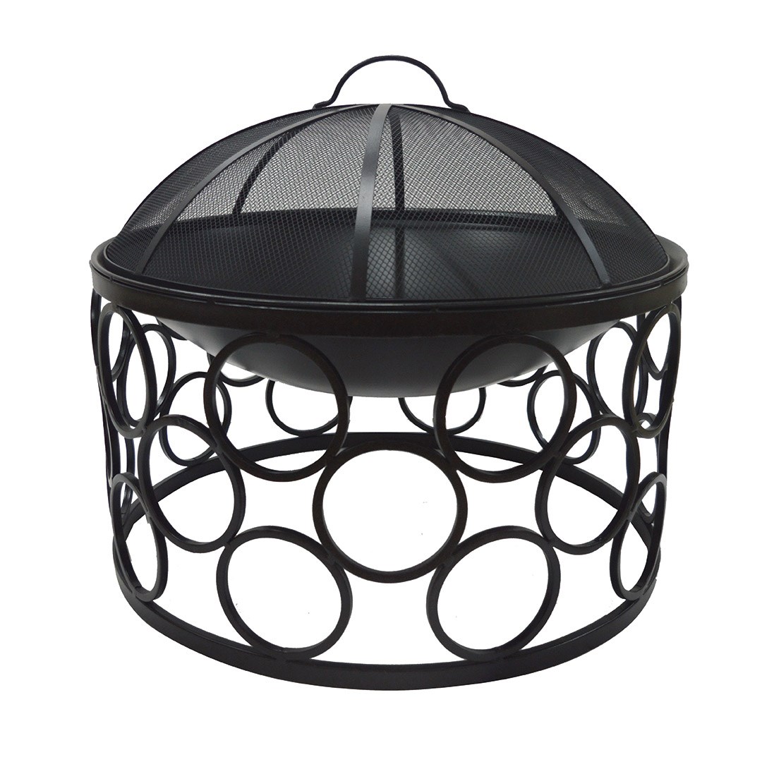 Black Steel Round Fire Pit With Cover