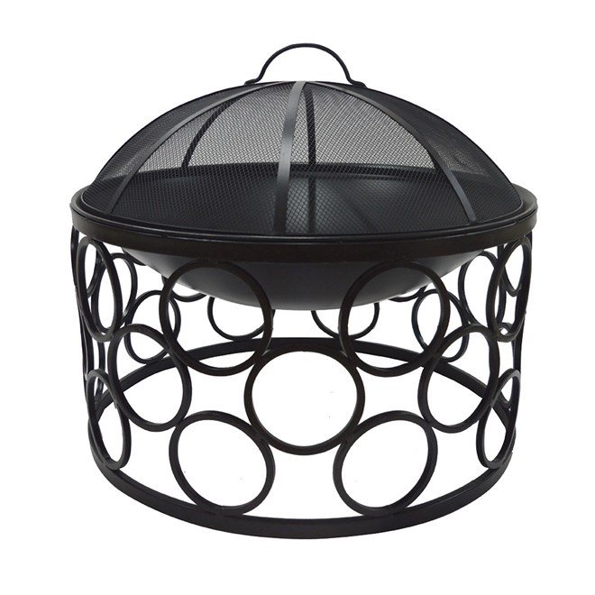 Black Steel Round Fire Pit With Cover