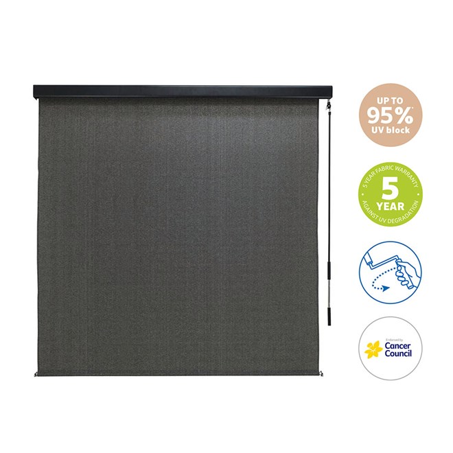 Coolaroo Premium Outdoor Blind with Pelmet Charcoal 2.4 x 2.4m