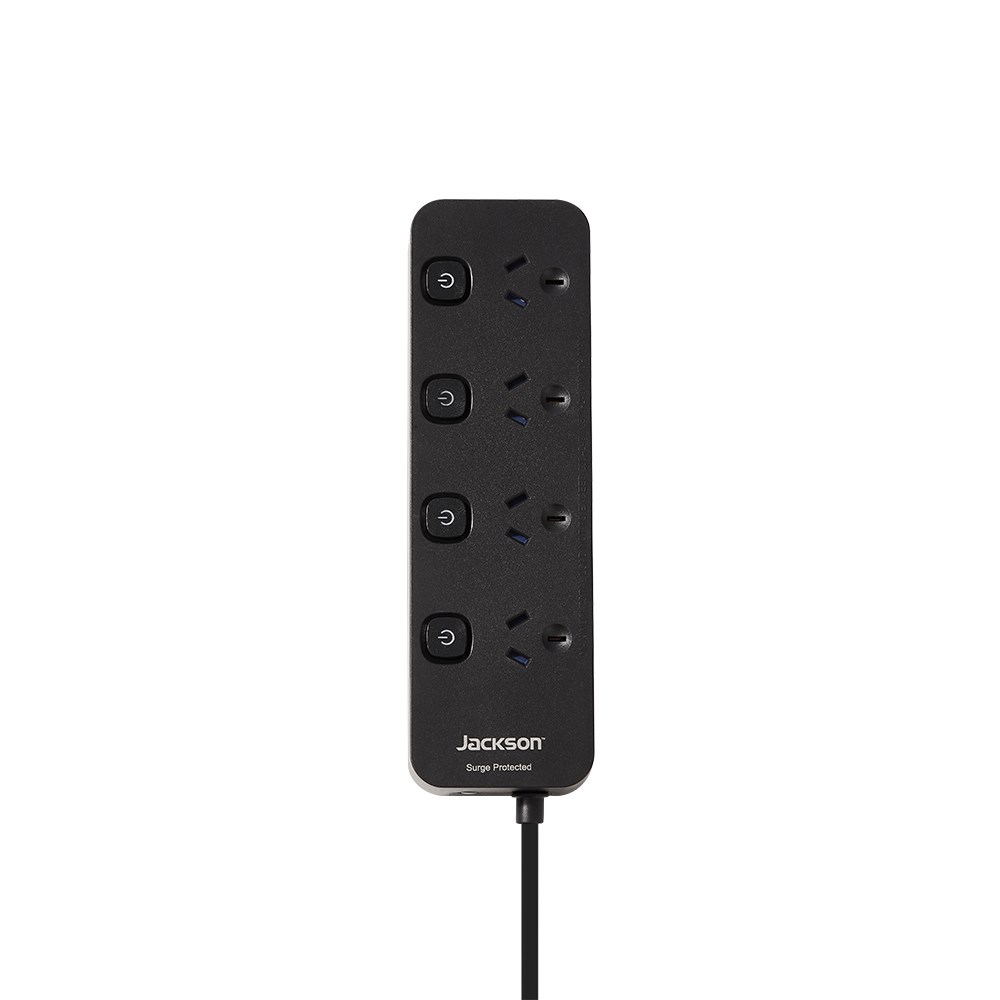 Jackson 4-Outlet Powerboard Switched with Surge Protection - Black