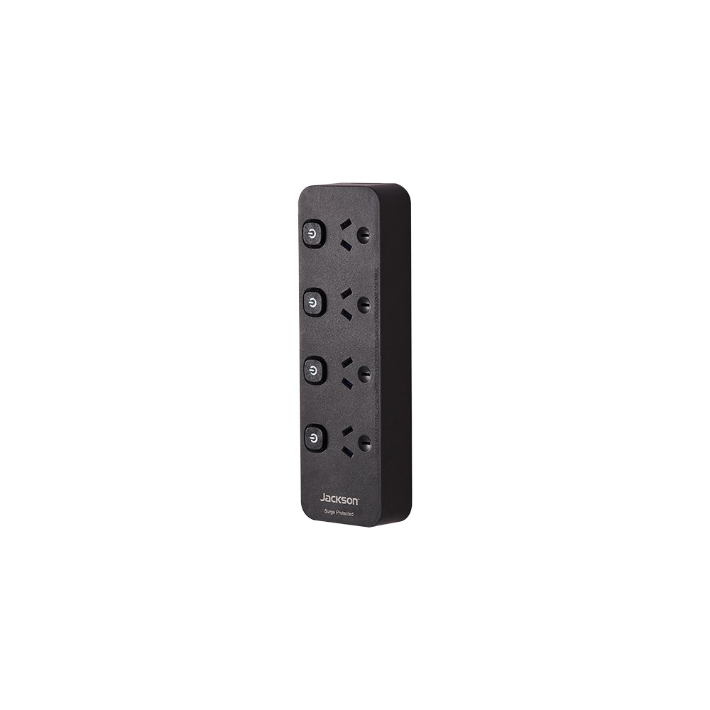 Jackson 4-Outlet Powerboard Switched with Surge Protection - Black