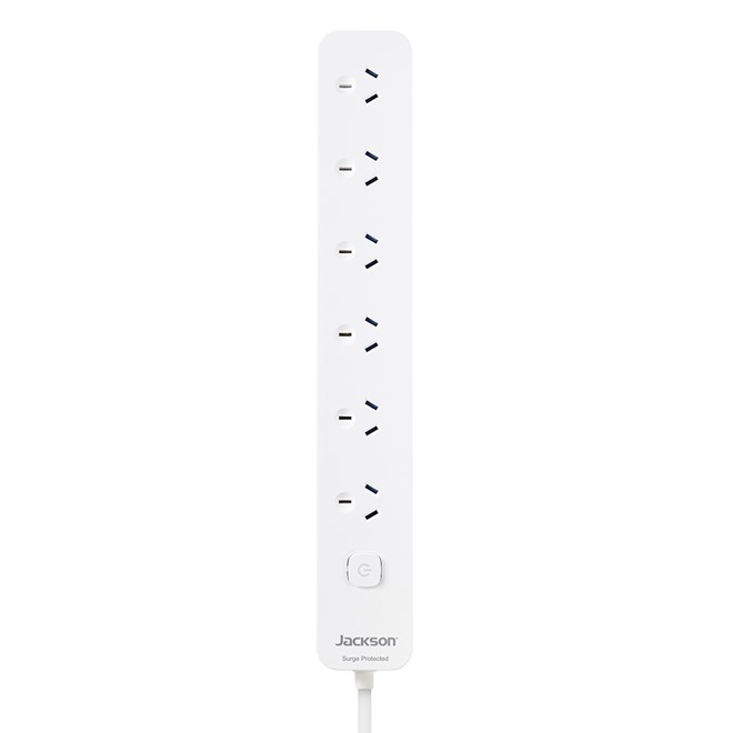 Jackson 6-Outlet Powerboard with Surge Protection - White