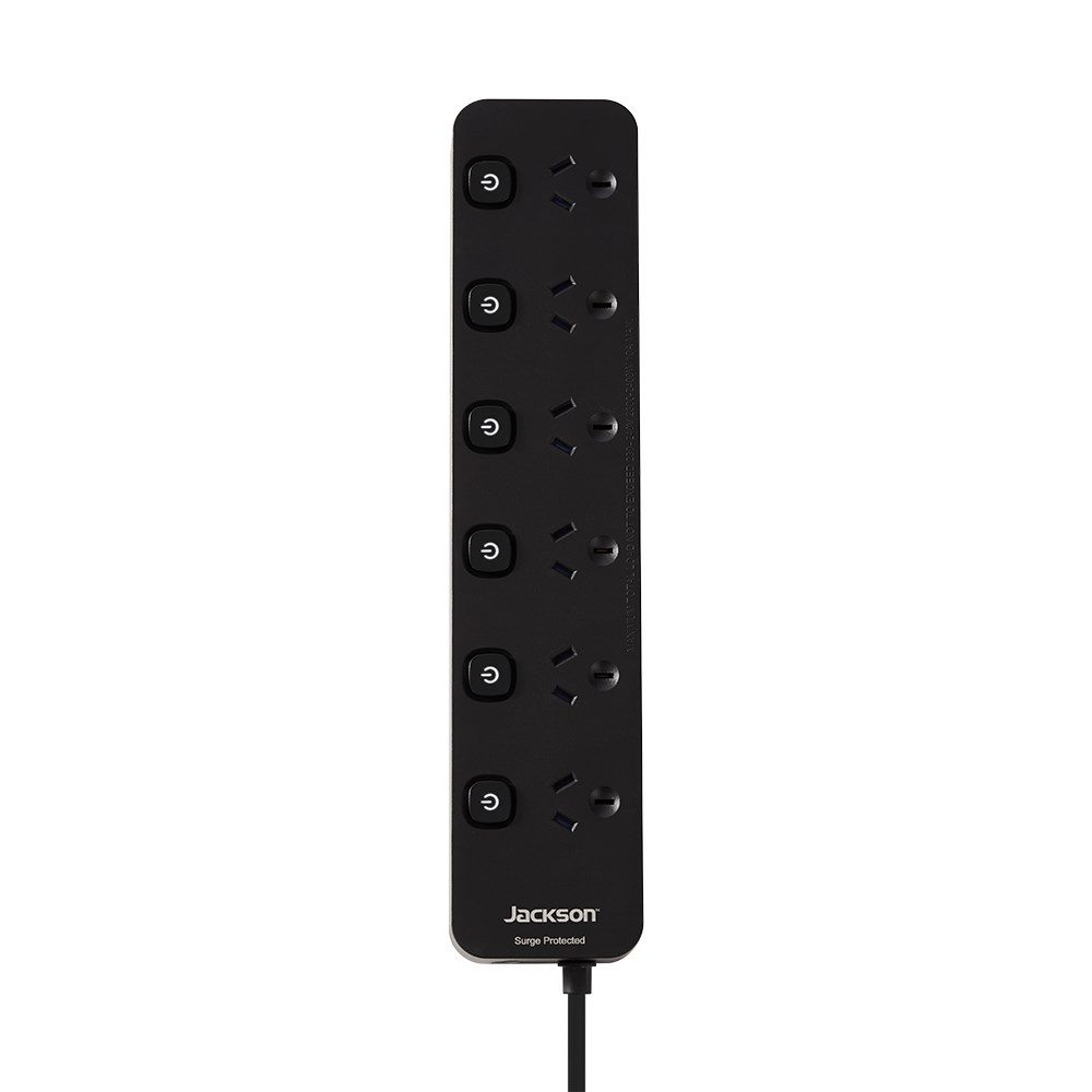 Jackson 6-Outlet Powerboard Switched With Surge Protection - Black