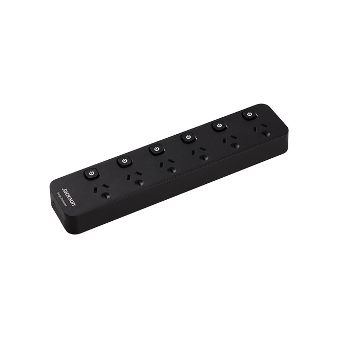 Jackson 6-Outlet Powerboard Switched With Surge Protection - Black