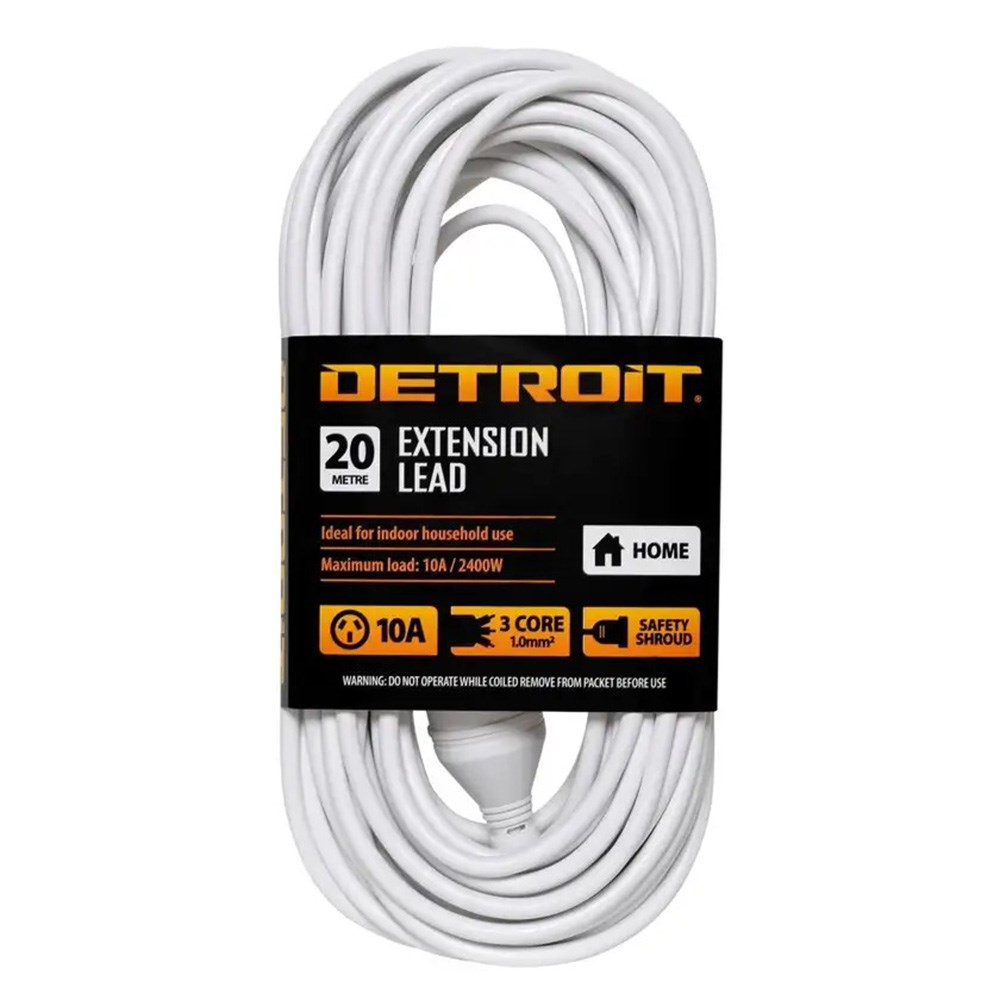 Detroit Extension Lead 20m Domestic 10A White