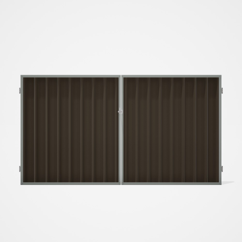 Good Neighbour® Superdek® Double Gate Standard .32 BMT 1.8m High Sheet: Banyan Brown, Frame: Gull Gr