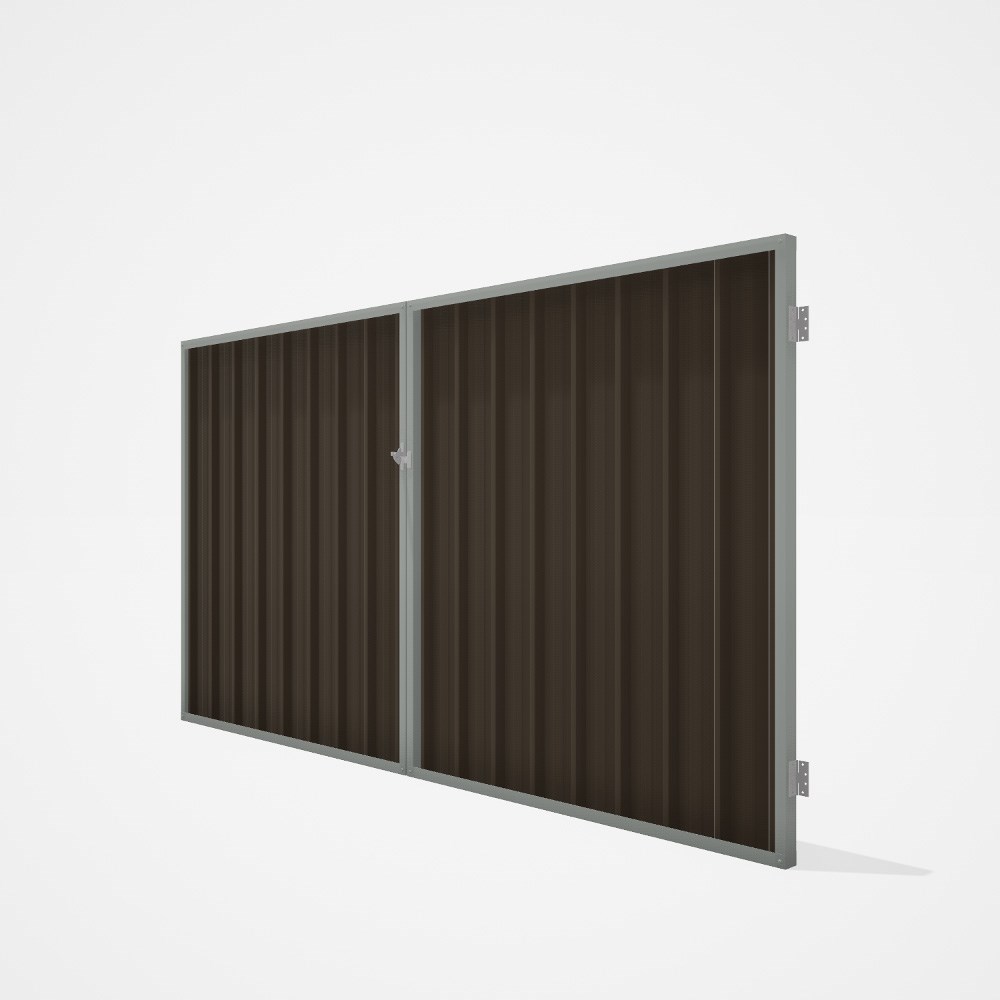 Good Neighbour® Superdek® Double Gate Standard .32 BMT 1.8m High Sheet: Banyan Brown, Frame: Gull Gr