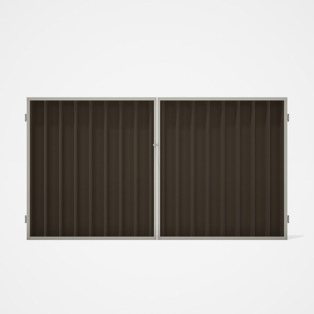 Good Neighbour® Superdek® Double Gate Standard .32 BMT 1.8m High Sheet: Banyan Brown, Frame: Off Whi