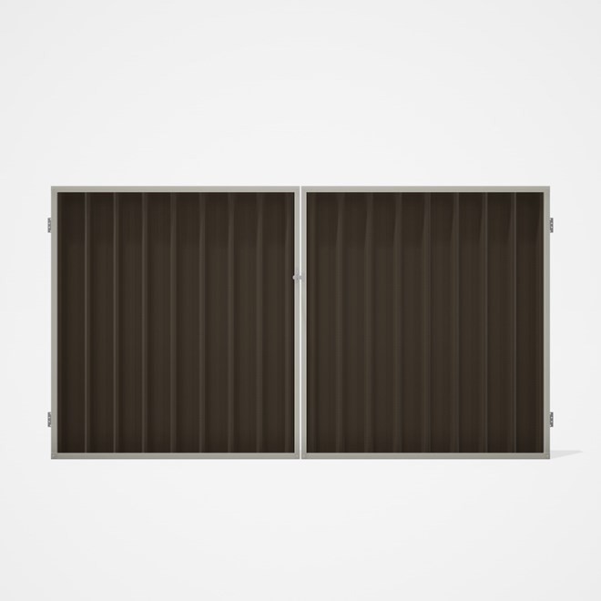 Good Neighbour® Superdek® Double Gate Standard .32 BMT 1.8m High Sheet: Banyan Brown, Frame: Off Whi