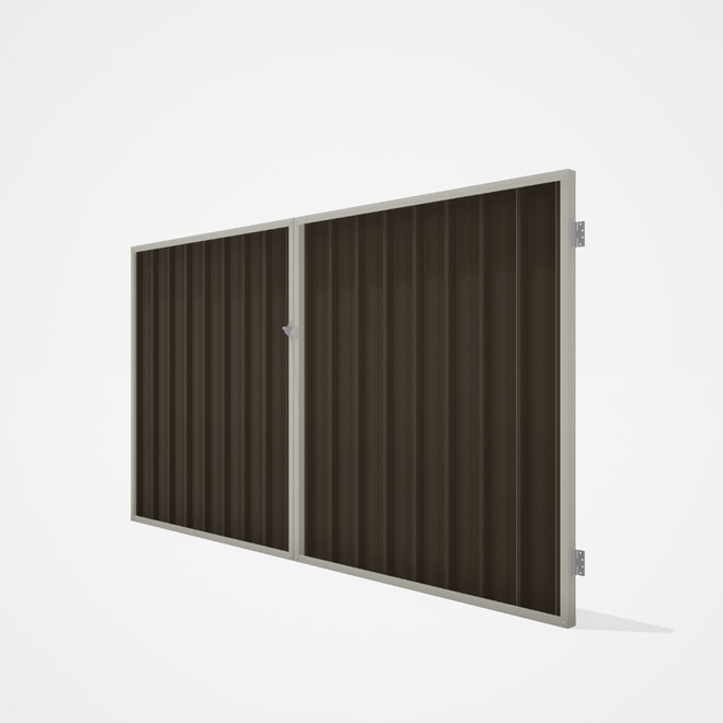 Good Neighbour® Superdek® Double Gate Standard .32 BMT 1.8m High Sheet: Banyan Brown, Frame: Off Whi