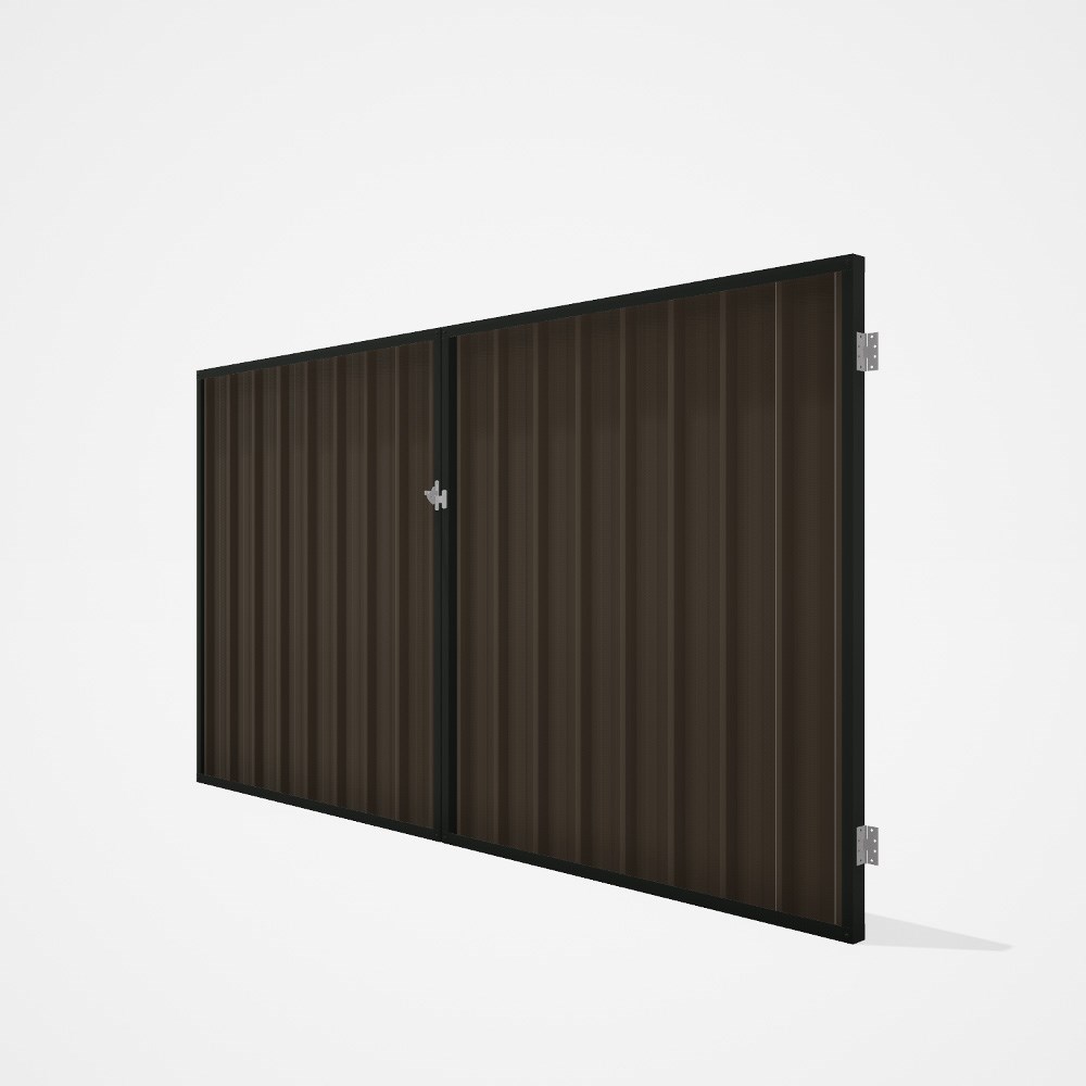 Good Neighbour® Superdek® Double Gate Standard .32 BMT 1.8m High Sheet: Banyan Brown, Frame: Slate G