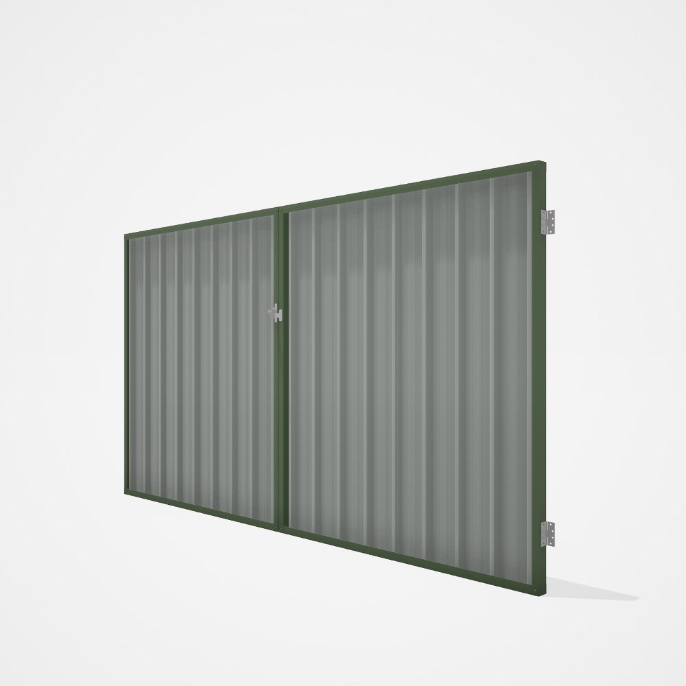 Good Neighbour® Superdek® Double Gate Standard .32 BMT 1.8m High Sheet: Gull Grey, Frame: Mist Green