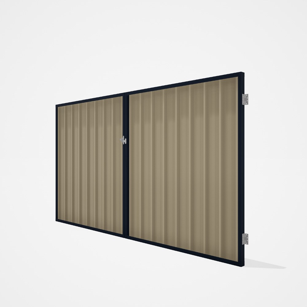 Good Neighbour® Superdek® Double Gate Standard .32 BMT 1.8m High Sheet: Merino, Frame: Dark Stone