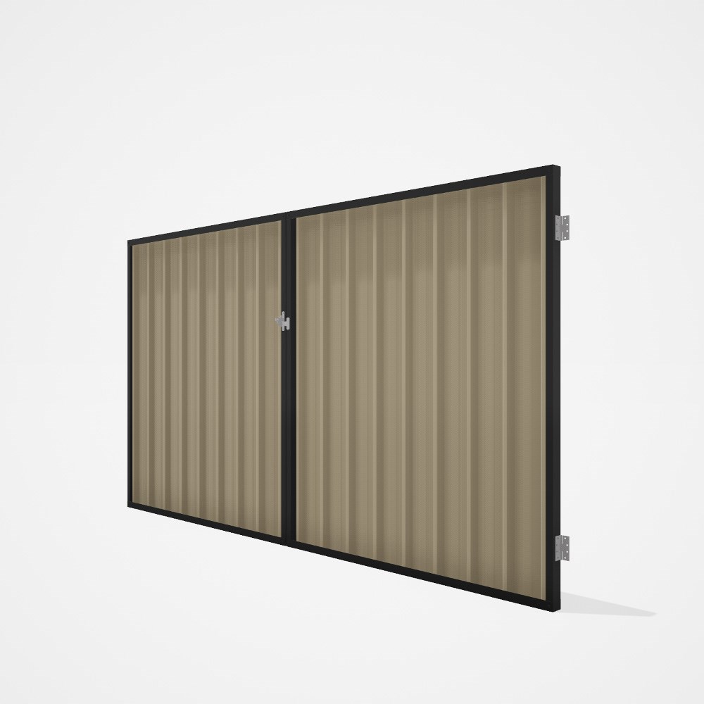 Good Neighbour® Superdek® Double Gate Standard .32 BMT 1.8m High Sheet: Merino, Frame: Ebony