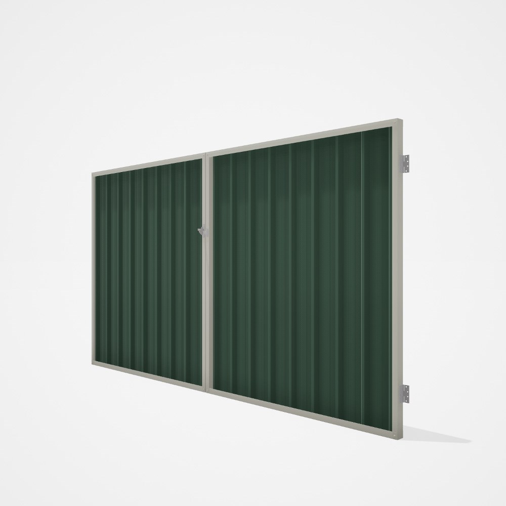 Good Neighbour® Superdek® Double Gate Standard .32 BMT 1.8m High Sheet: Rivergum, Frame: Off White