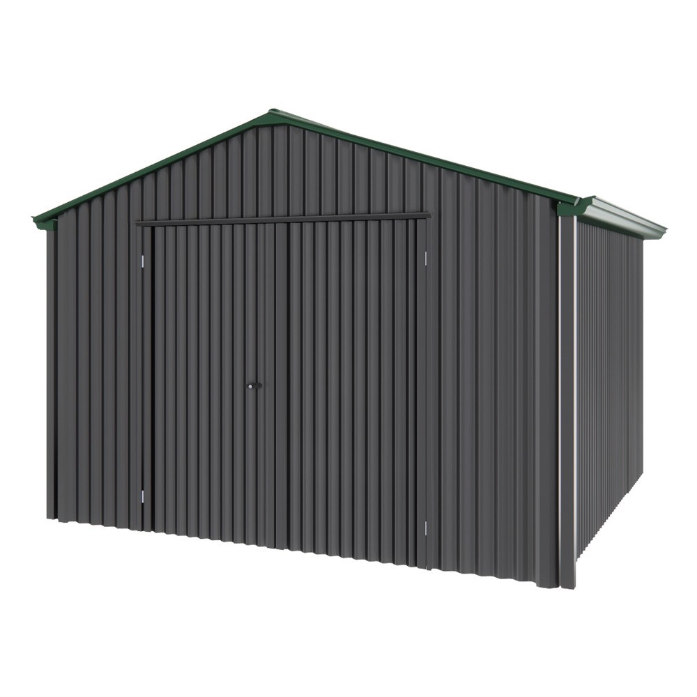 Handi-Heritage Shed H3 3.30X3.30 Roof:Caulfield Green Wall:Gun Metal Grey Gable End Double Door