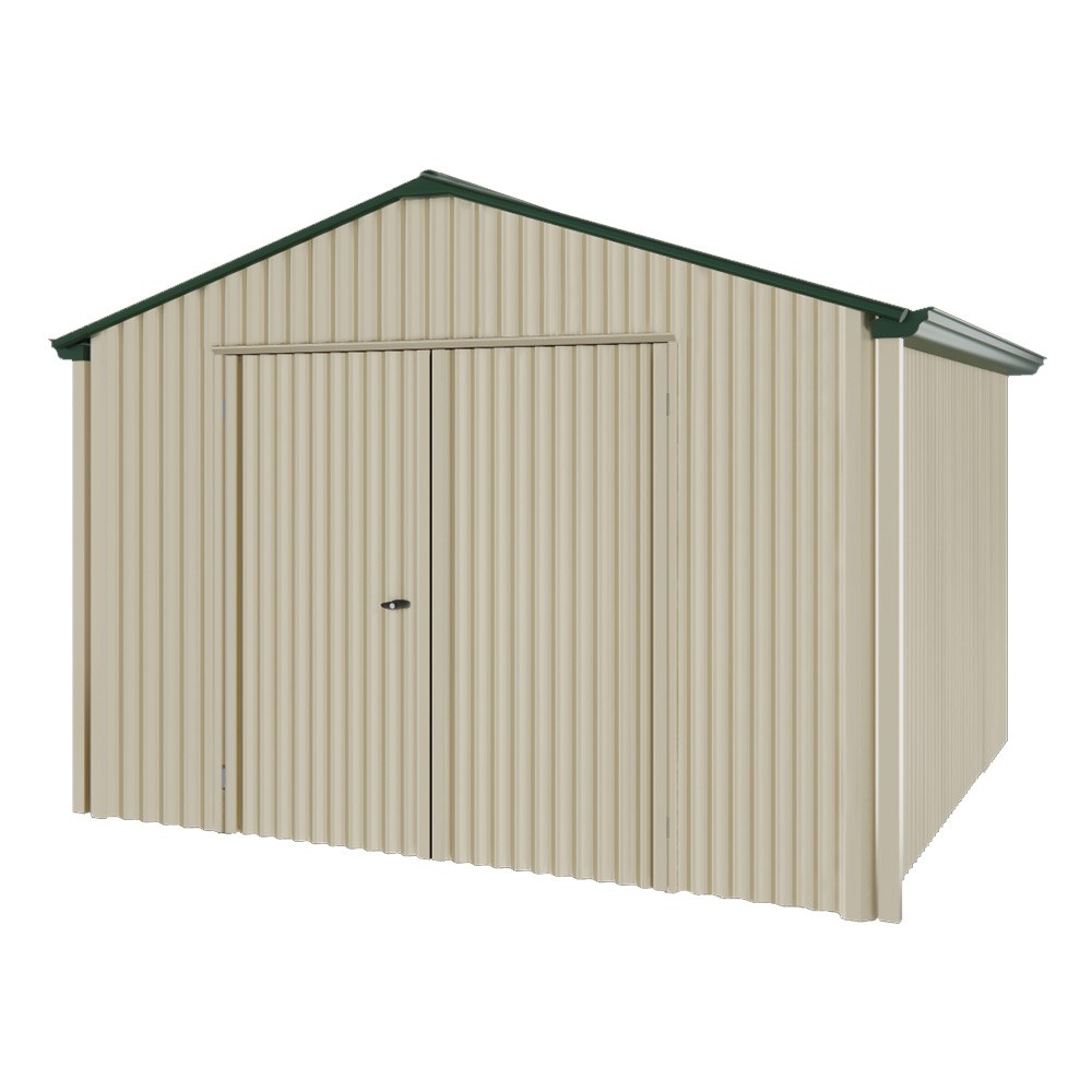 Handi-Heritage Shed H3 3.30X3.30 Roof:Caulfield Green Wall:Merino Gable End Double Door