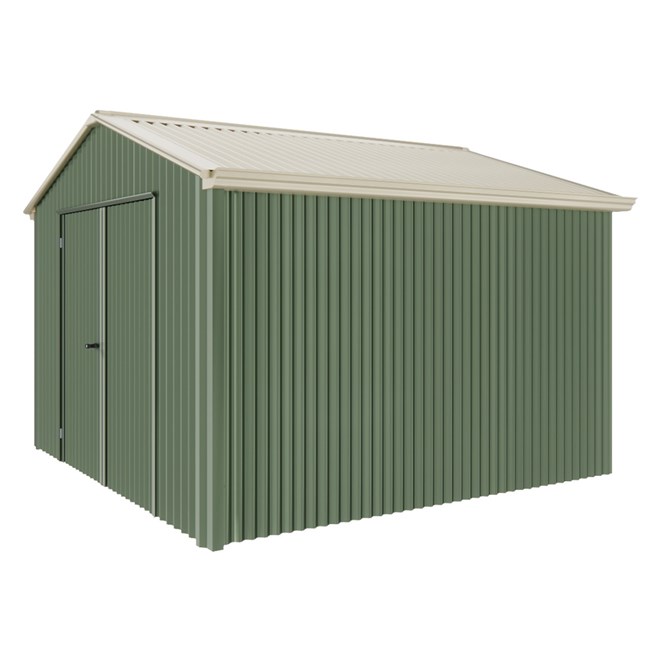 Handi-Heritage Shed H3 3.30X3.30 Roof:Merino Wall:Rivergum Gable End Double Door
