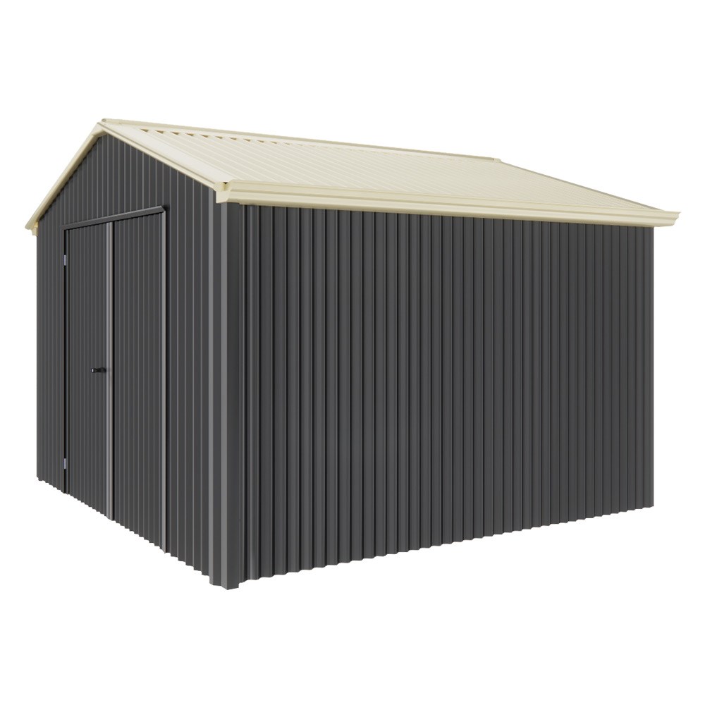 Handi-Heritage Shed H3 3.30X3.30 Roof:Primrose Wall:Gun Metal Grey Gable End Double Door