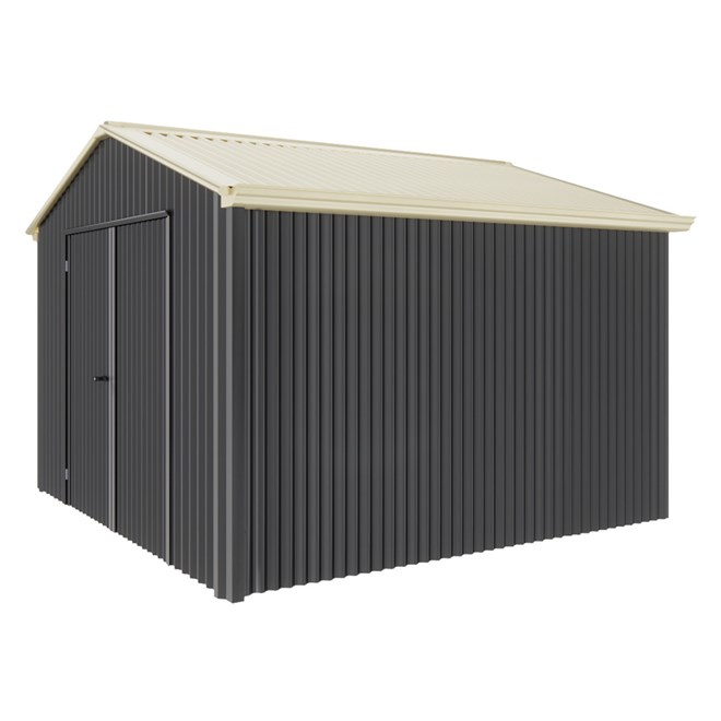 Handi-Heritage Shed H3 3.30X3.30 Roof:Primrose Wall:Gun Metal Grey Gable End Double Door