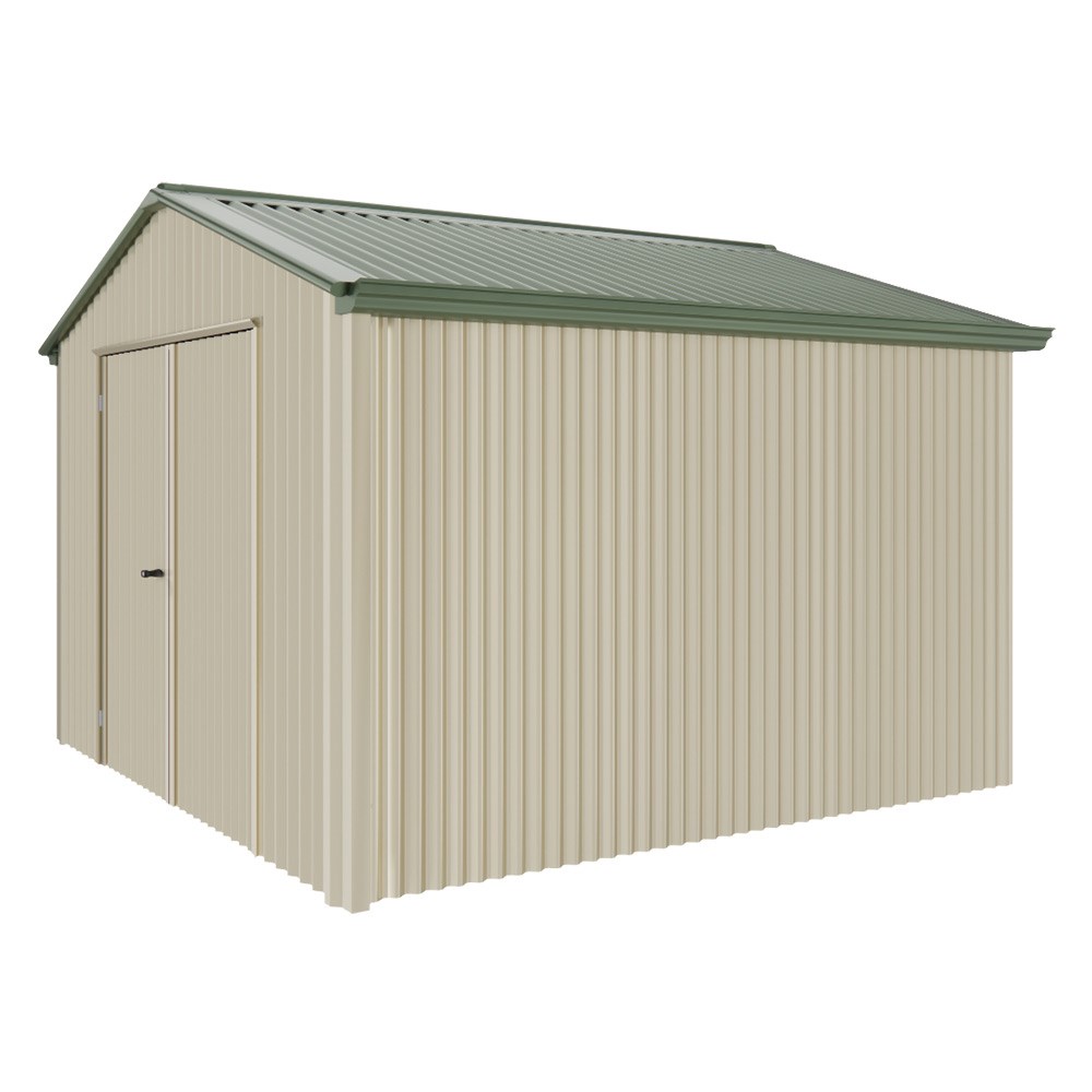 Handi-Heritage Shed H3 3.30X3.30 Roof:Rivergum Wall:Merino Gable End Double Door