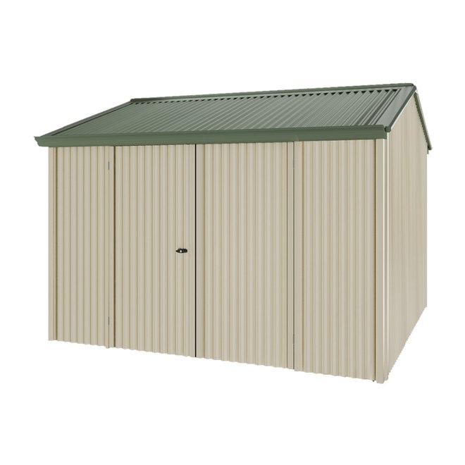 Handi-Heritage Shed H3 3.30X3.30 Roof:Rivergum Wall:Merino Front/Rear Double Door