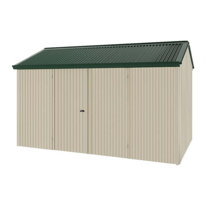 Handi-Heritage Shed H4 3.96X2.52 Roof:Caulfield Green Wall:Merino Front/Rear Double Door