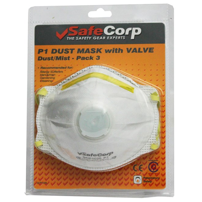 SafeCorp P1 Dust Mask with Valve 3 Pack
