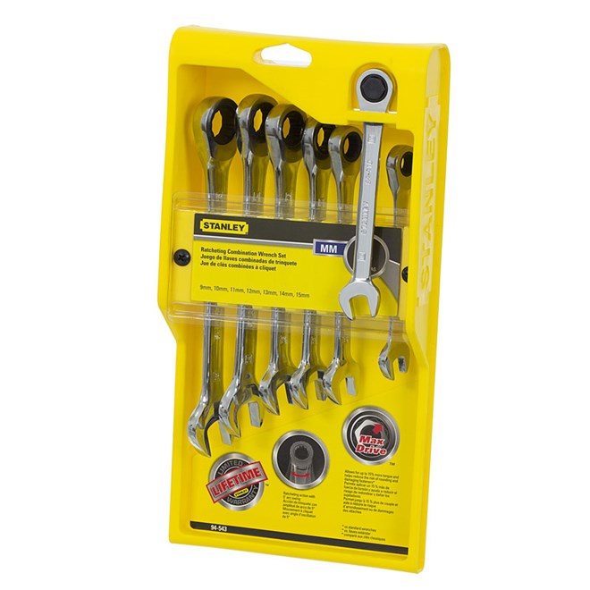 Stanley 7 Piece Metric Geared Ratcheting Combination Wrench Set
