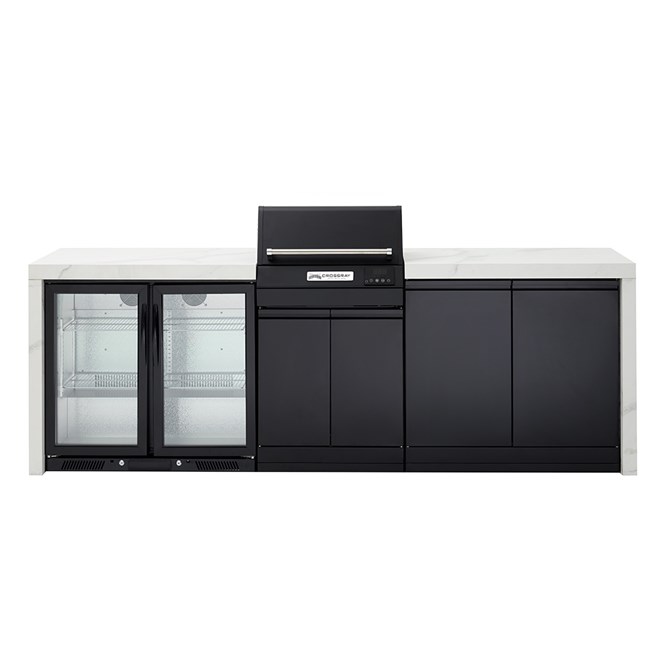 CROSSRAY eXtreme Electric White Outdoor Kitchen With Double Cabinets And Double Door Fridge